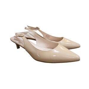 Kelly & Katie Hilaree Nude Patent Slingback Kitten Heel Womens 10 Pointed Toe
